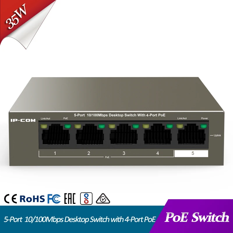 

5-Port Fast Ethernet Umanaged PoE Switch with 4-Port PoE 38W lan ethernet hub rj45 5 port 10/100Mbps network switch ethernet