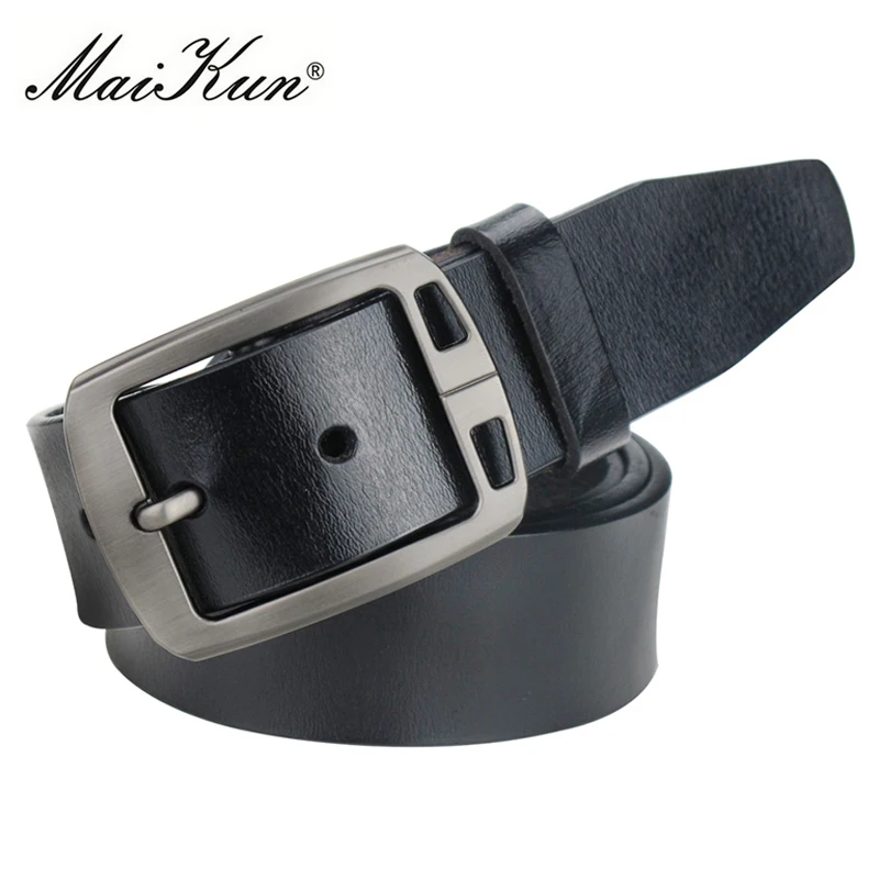 Maikun Cowhide Leather Belts for Men Luxury Brand Designer Men Belt High Quality Retro Metal Buckle Vintage Jeans Belts