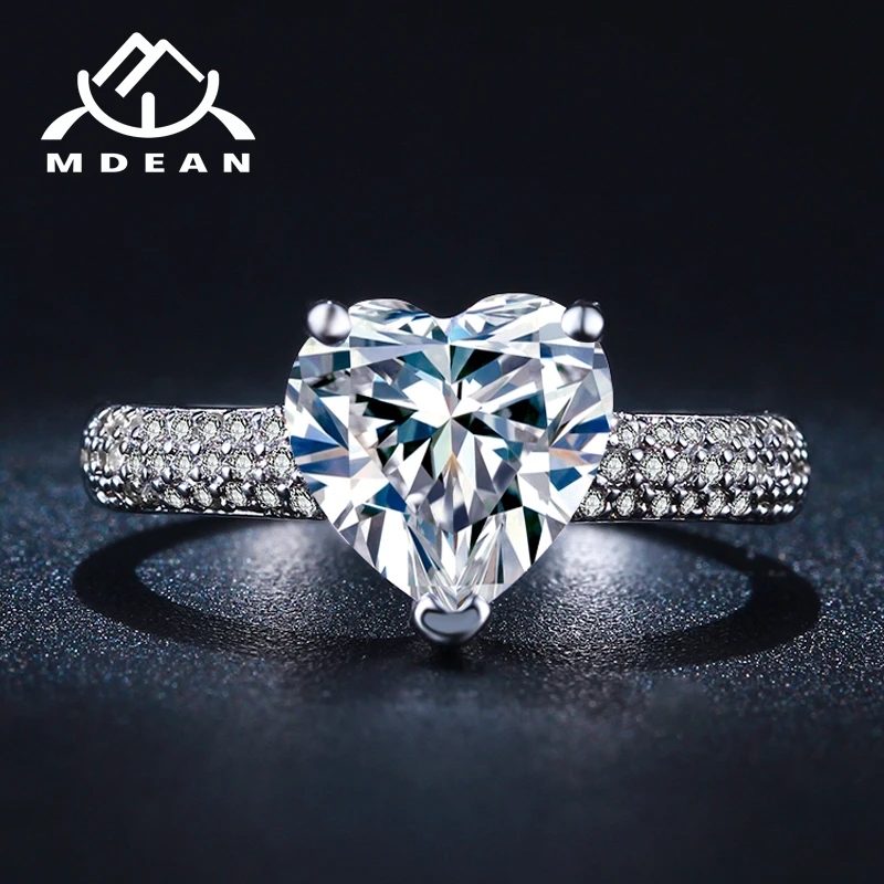 MDEAN Big Heart Wedding Rings For Women White Gold Color AAA Zircon Jewelry Engagement Bijoux Accessories Size 5 6 7 8 9 MSR048