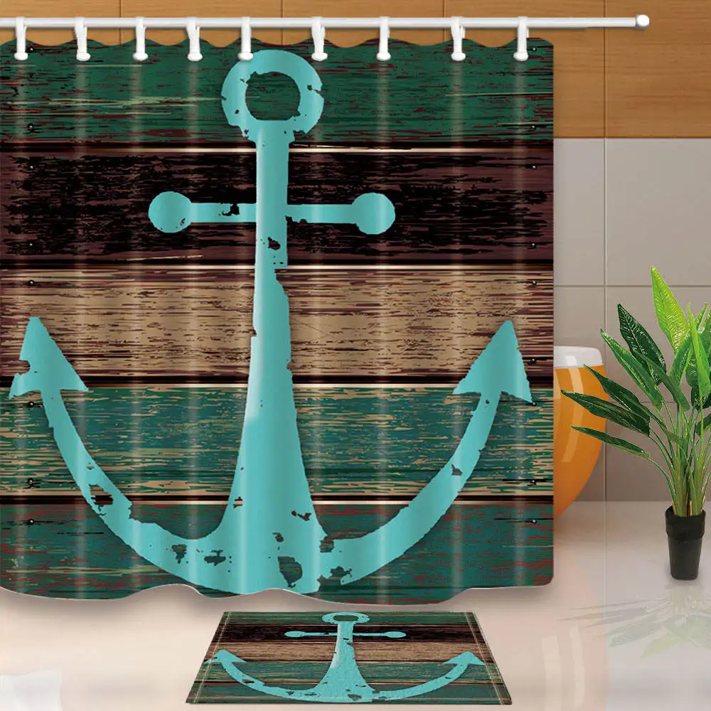 Buy Blue Anchor Shower Curtains Wood Grain Bathroom