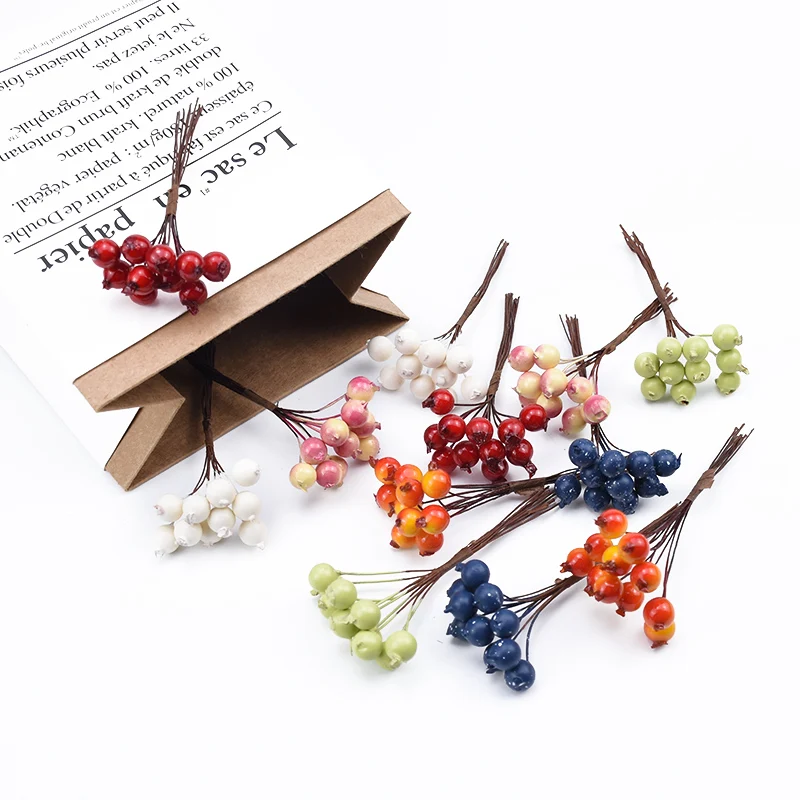 

30pcs Artificial plants PE Cherry fruit decorative flowers wreaths pompons DIY gifts box christmas decorations for home wedding