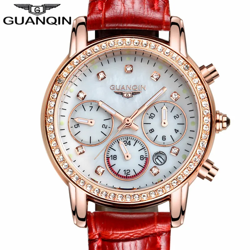 Relogio Feminino Diamond 2016 GUANQIN Luxury Jewelry Brand Women's Fashion Luminous Leather Quartz Watch Ladies Sapphire Watches