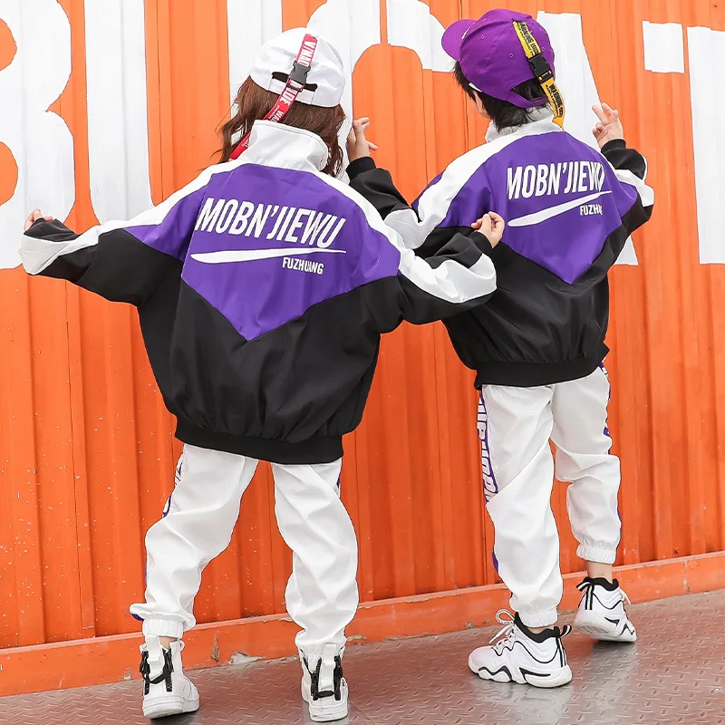 Girl Dance Costume Children Costumes Kid Cool Hip Hop Clothing Zip Up Windbreaker Bomber Jacket Top Streetwear Jogger Pants For Girls Boys Jazz Dance Costume Clothes