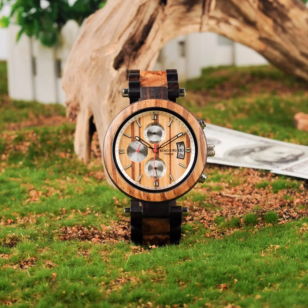 BOBO BIRD L-P17 Classic Men Stainless Steel Crown Stop Watches Multi-Time Zone Dial Custom Watches Male Reloj Para Hombres OME