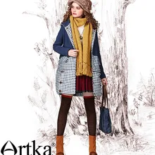 Распродажа ARTKA зимнее женское винтажное клетчатое стеганое однобортное длинное плотное пальто с капюшоном парка MA11047D