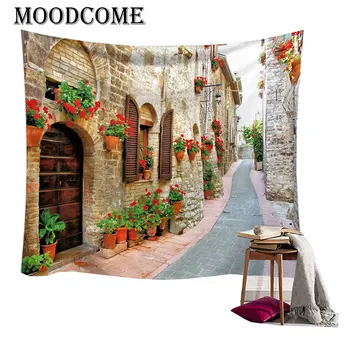 

Rose Flower Tapestry Wall Hanging Pot Plant Pastoralism Bohemian Wall Tapestry 3D Wall Carpet Tapiz Pared Farmhouse Stone Street