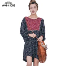 2017 Spring Bohemian Dress Women Loose Floral Print Style Mini Party Dress Lantern Sleeve Vintage Printed Cotton Casual Dresses