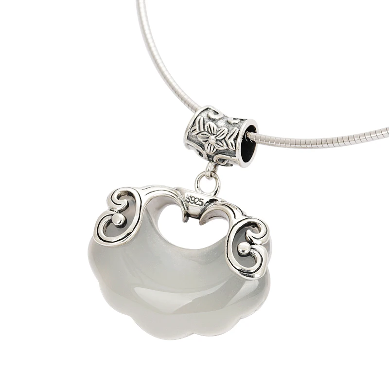VV Natural stone long life lock sterling silver pendant back double kiss fish necklace clavicle