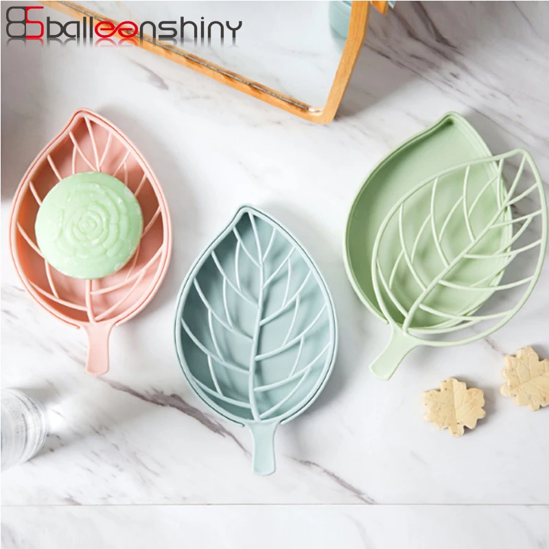 

BalleenShiny Plastic Double Layer Soap Box Leaf Shape Water Draining Rack Large Soap Holder Bathroom Shelves Soap Storge Tools