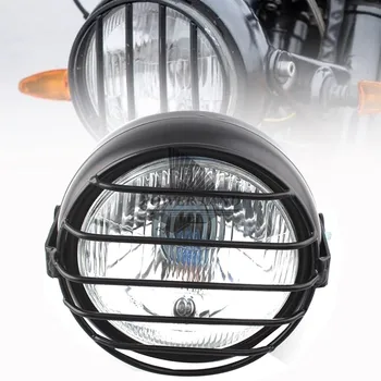 

12V Motorcycle Black Metal Old School Grill Mask+Retro Blub Front Headlight Fits For Honda CB100 CB125S CL GN125 CG125 Yamaha SR