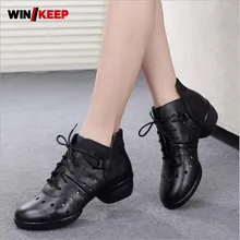 2017 New Arrival Dance Shoes Woman Cut Outs Sneaker Lace Up For Woman Salsa Ballroom Dancing Modern Jazz Latin Shoes Block Heel