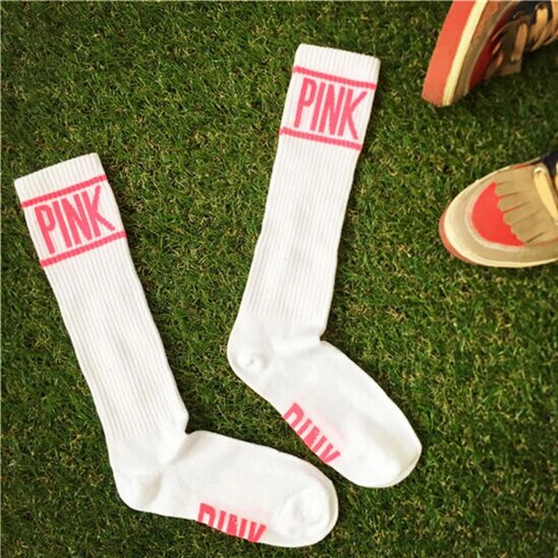 

Gift Lovely Ladies Pink Long Women Sock Stripey Stocking Pink colorful Skateboard Stripe Over Harajuku The Knee High Socks