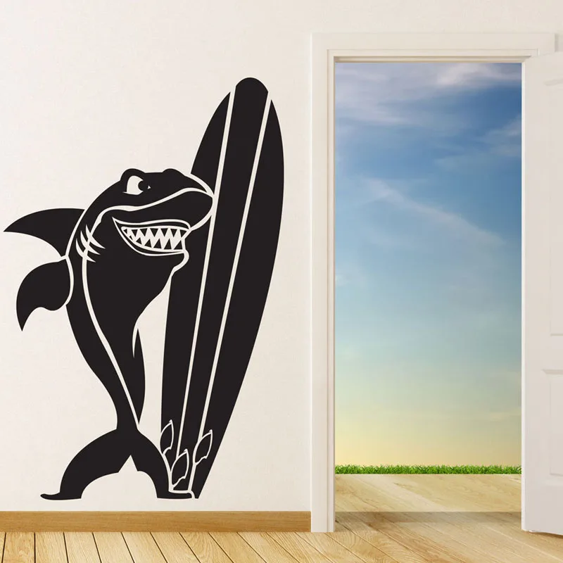 

ZOOYOO Surfing Shark Surf Wall Sticker Home Decor Living Room Bedroom Decoration Kids Children Nursery Wallpaper Murals