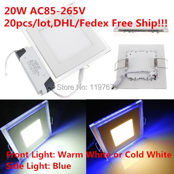 

LED Panel Ceiling Down Light Recessed Indoor Lighting 20W Front Light (Warm White or Cold White) & Side Light(Blue) AC85-265V