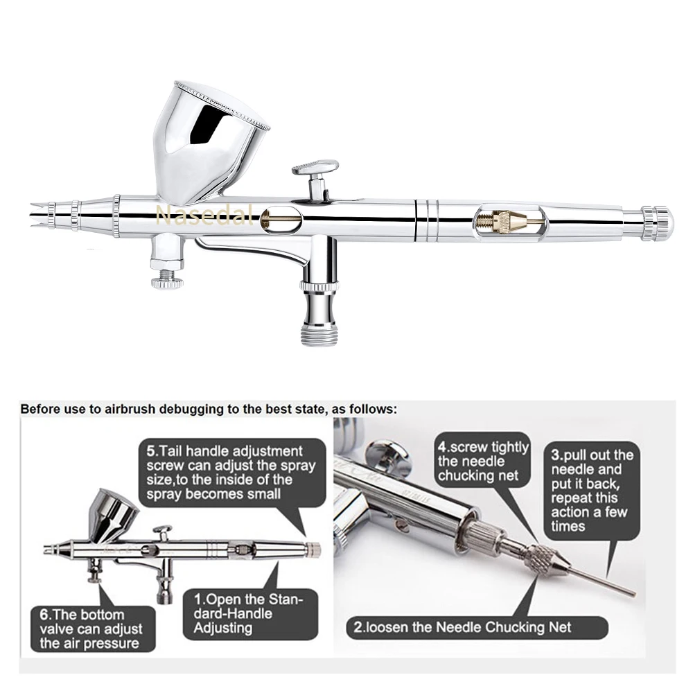 Nasedal двойного действия 9cc 0,2 мм Мини Аэрограф краска Spary пистолет дизайн ногтей распылитель Макияж инструмент декор торта Аэрограф режим татуировки краски