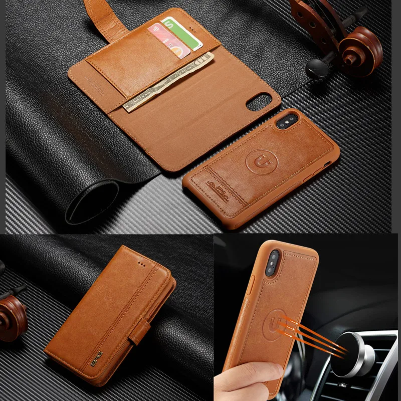 

For iPhone 6S 7 8 Plus xs max XR Wallet Flip Leather Removable Magnetic Multi-functional Case Cover