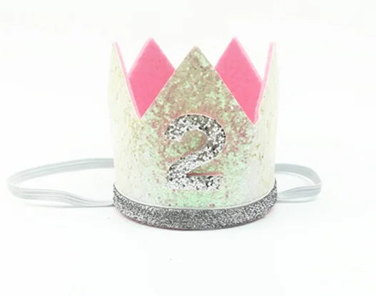 Мальчик Синий Серебряный первый праздничный колпак девочка золотой розовый Принцесса Корона номер 1 От 2 до 3 лет вечерние шляпа Блестящий ободок для дня рождения - Цвет: White 2