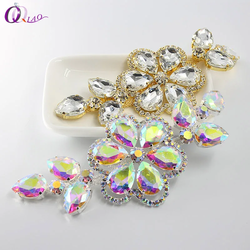 QIAO 5,5x13 см 4C аппликация из стеклянных страз аксессуар пришить кристаллы Камни для одежды Свадебные украшения искусство ремесла
