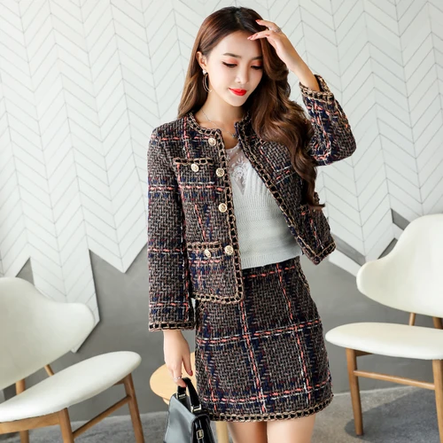 Poche Manteau xxl Costumes Poitrine S Color Hiver Picture Grande 2 Mesdames Taille Veste Jupe Pièces Femmes Crayon Unique 2019 Ensemble Tweed Laine Robes Hwq6PyFP
