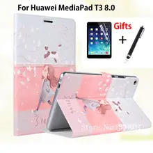Тонкий Модный чехол из искусственной кожи для huawei MediaPad T3 8," KOB-L09 KOB-W09, умный чехол, чехол для Honor Play Pad 2 8,0, Чехол+ пленка+ ручка