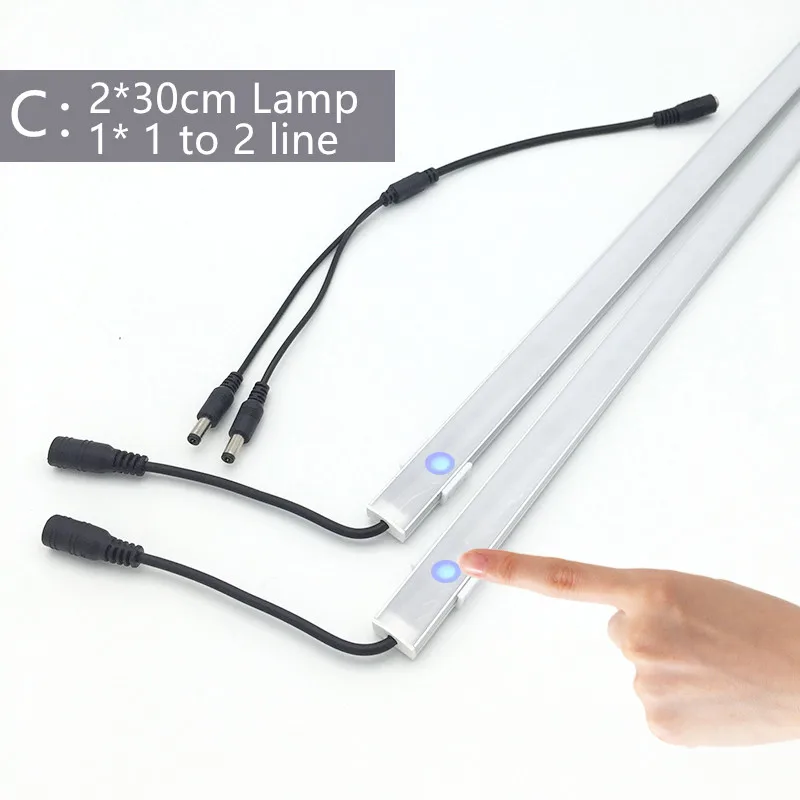 2pcs 7020 Dimmable Lamp 30cm 50cm Under Cabinet Strip Light Touch Switch Control Kitchen Led Bar Rigid Home DC 12V Wardrobe