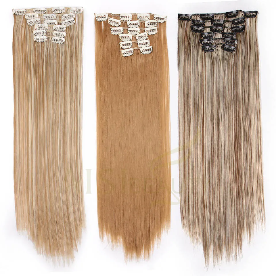 AISI BEAUTY 22 дюймов длинные прямые синтетические заколки для волос для наращивания 16 клипов 6 шт./компл. черный коричневый накладные волосы