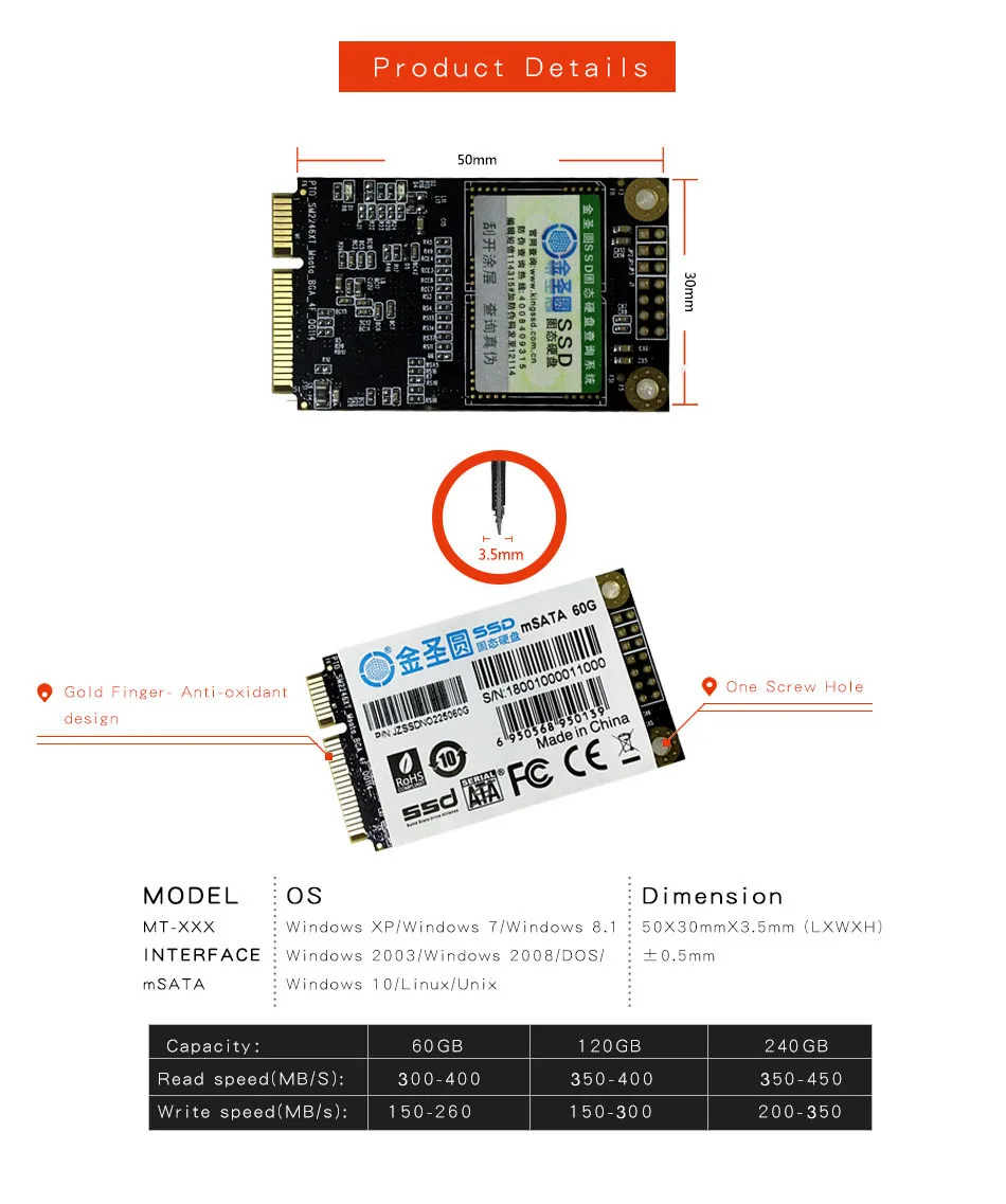 JSYERA mSATA 60GB жесткий диск mini SATA32G 60G 64G 120G 128G 240G Внутренний твердотельный накопитель для ноутбука Dell