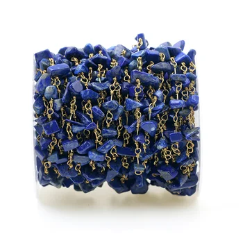 

HanKun Lapis Lazuli Nugget Chip Beads Rosary Chain With Brass wire wrapped Rosary