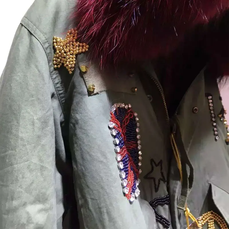 New Arrival England beading winter elegant coat,red big collar women Britain beading jacket