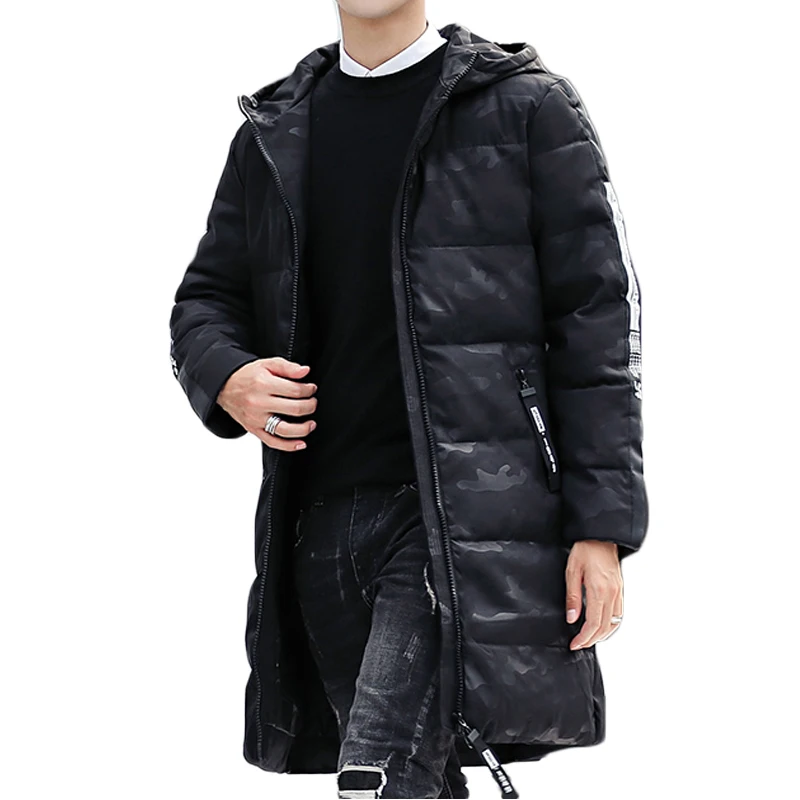 2018 камуфляж Парка мужская зимняя куртка с капюшоном длинное пальто теплые на молнии черный, армейский зеленый и пиджаки Азиатский размер
