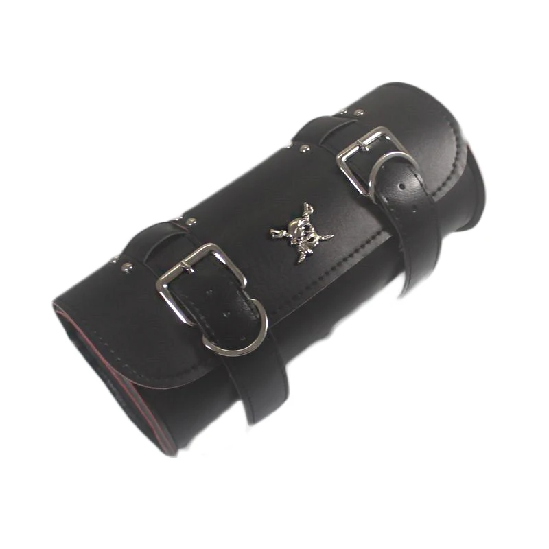 Motorcycle Barrel Shape Black skull Leather Tool Pouch Bagin Motocycle Covers from Automobiles