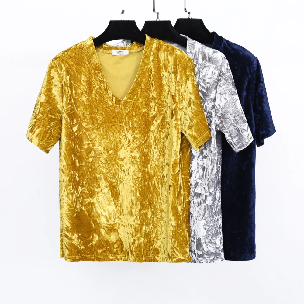 

New fashion xxxxl plus size color velvet short sleeve T-shirt women