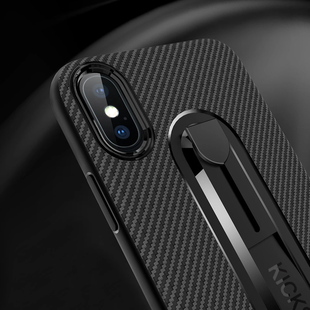 Luxury Carbon Fiber Ring Kickstand Phone Back Case For iPhone XS MAX XR X 8 7 6 6S Plus 5S SE Soft TPU Shockproof Stand Cover  (5)