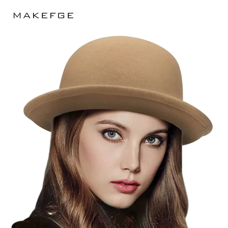 

2018 New Winter Cap Vintage Lady Fedoras Wool Felt Fedora Hats Vintage Fashion Wool Women's Cute Lady Hat Trendy Bowler Derby