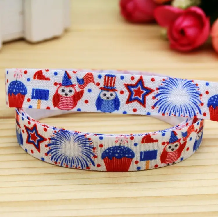 

5/8'' Free shipping Fold Elastic FOE 4th of july owl printed headband headwear hairband diy decoration wholesale OEM H4986