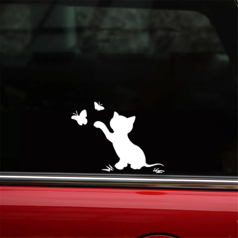 16.8cm12.9cm Cat Butterfly Fashion Decor Car Sticker Vinyl Decal BlackSilver  (3)