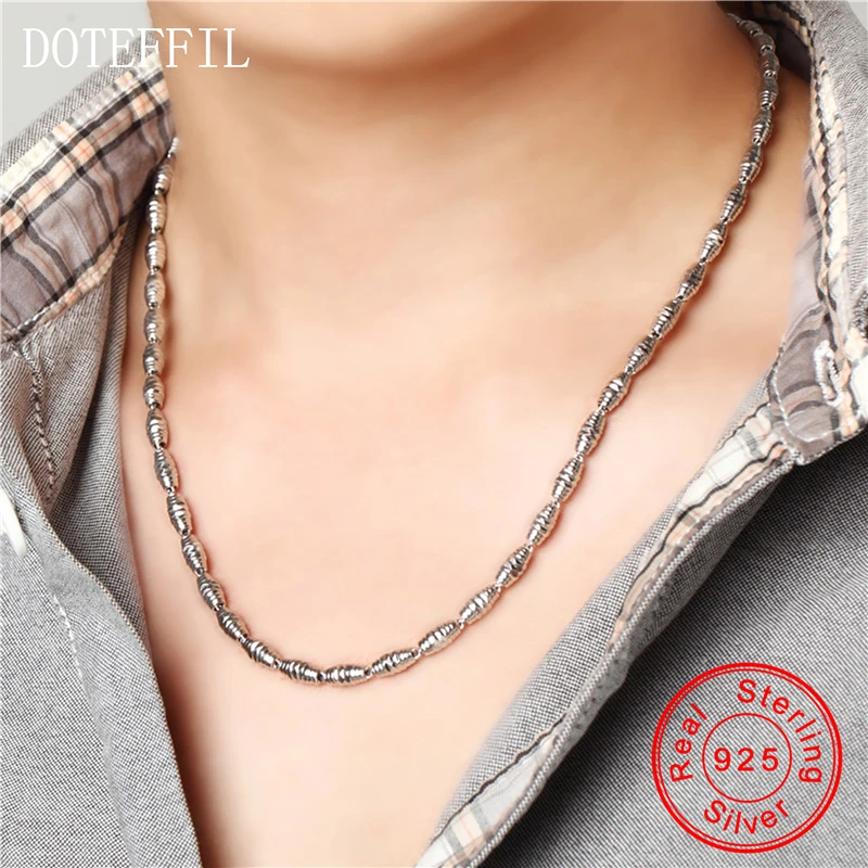 Men 925 Silver Necklace Classic Domineering 100 Sterling Silver Bead 50cm Chain Necklace Men S Jewelry Chain Necklace Men 925 Silver Necklacechain Necklace Aliexpress