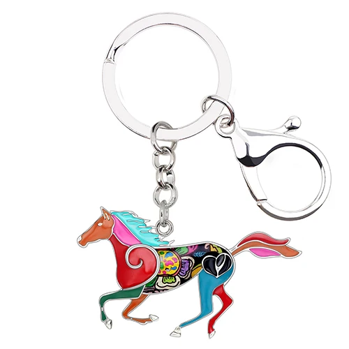 Элегантные беговые Брелоки для ключей Bonsny из эмалированного сплава, кольца для ключей, украшения со стразами в виде животных для женщин, сумка для девочек, подвеска для автомобиля, подвески - Цвет: Multicolr