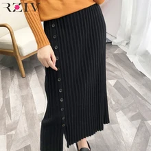 RZIV Женская трикотажная тонкая юбка и однотонная большая эластичная длинная юбка с высокой талией