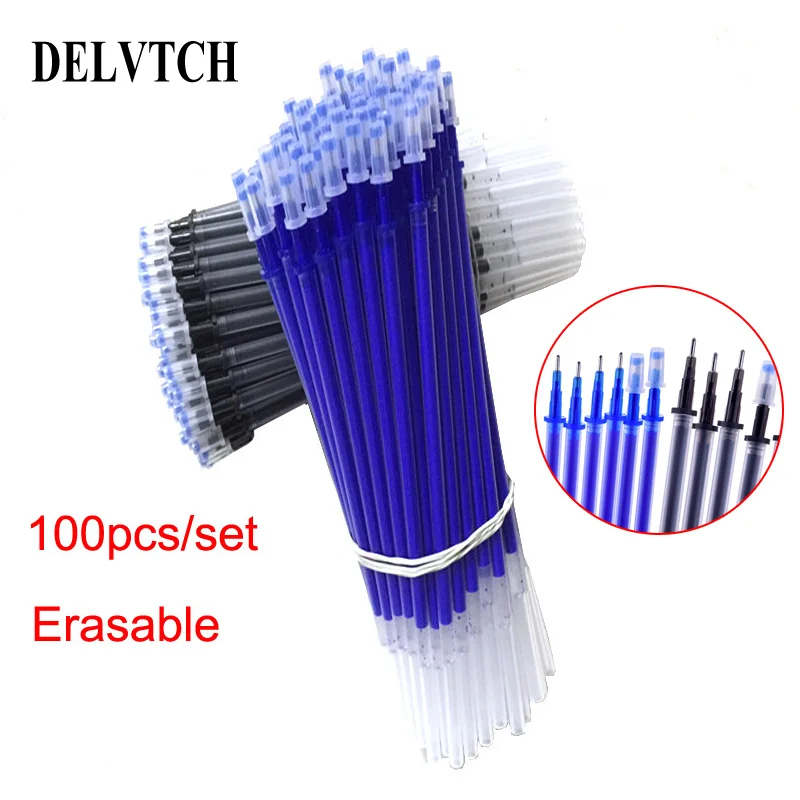 

DELVTCH 100 Pcs/Set Office Signature Gel Pen Refill Rod Magic Erasable Pen Refill Accessories 0.5mm Blue Black Ink Writing Tools