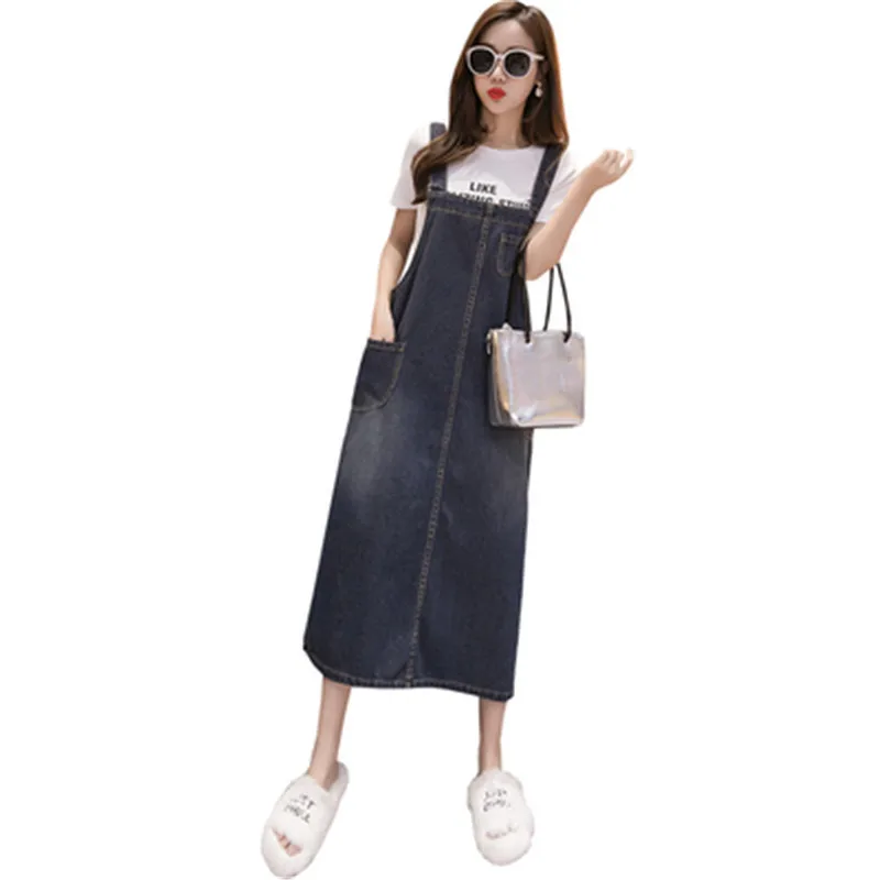 

Plus Size5XL Women summer denim strap dress 2019 New Long Paragraph OverThe Knee Big Size Loose Long Paragraph Wild strap Dress