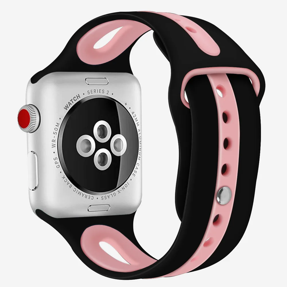 

Silicone Sports Band for Apple Watch Series 4 3 2 1 38/40mm 42/44mm iwatch Strap Belt Double Color Bracelet I348.