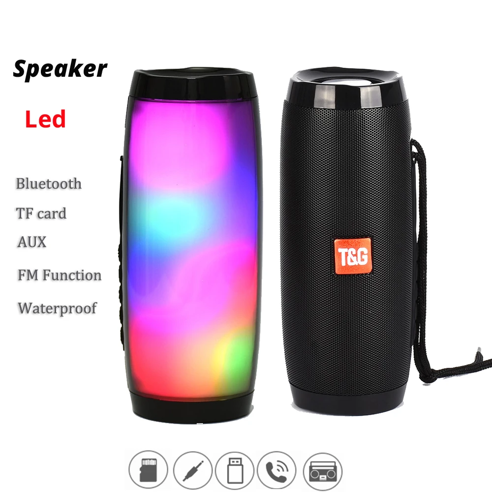 LED Portable Bluetooth Speaker Waterproof fm radio Wireless boombox Mini Column bass subwoofer mp3 USB Computer tv sound bar Box