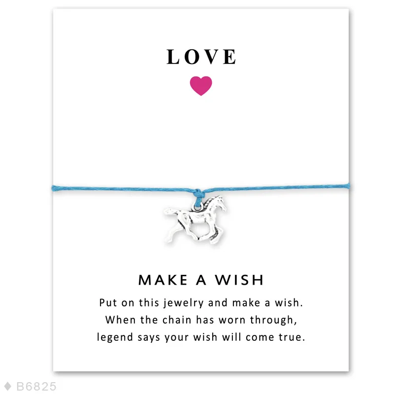 

1PC 2019 Hot New Arrival Adjustable horse charm Bracelets Wish Card Girls Rope Chain Lucky Bracelet Friends Gift 7208-7211