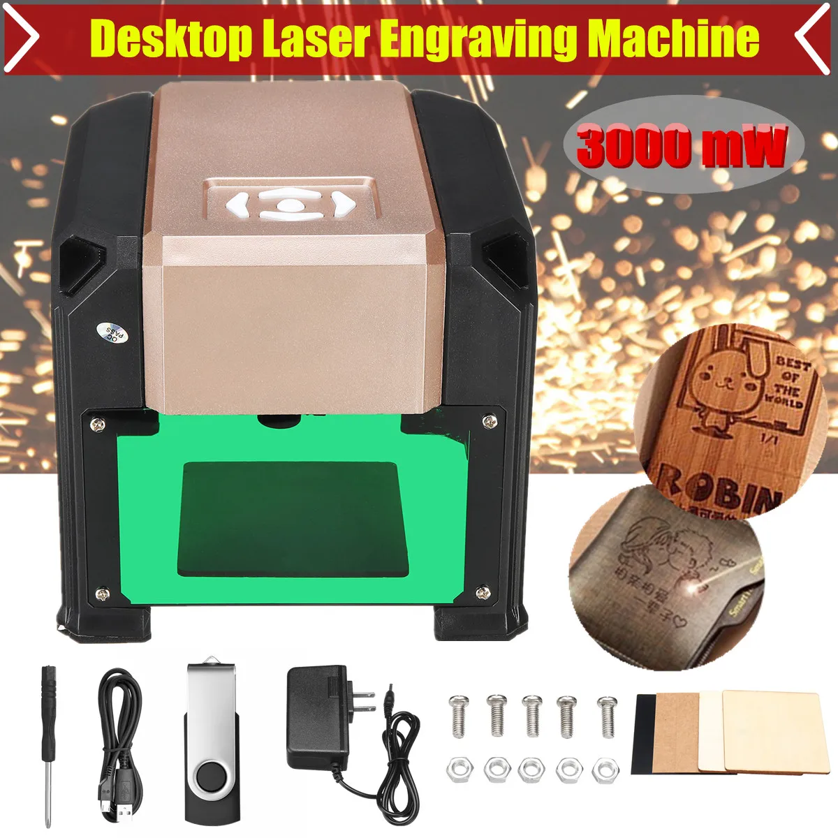 

3000mW USB Desktop Laser Engraving Machine DIY Mark Printer Cutter Wood Router CNC Laser Carving Machine Engraver Range 80x80mm