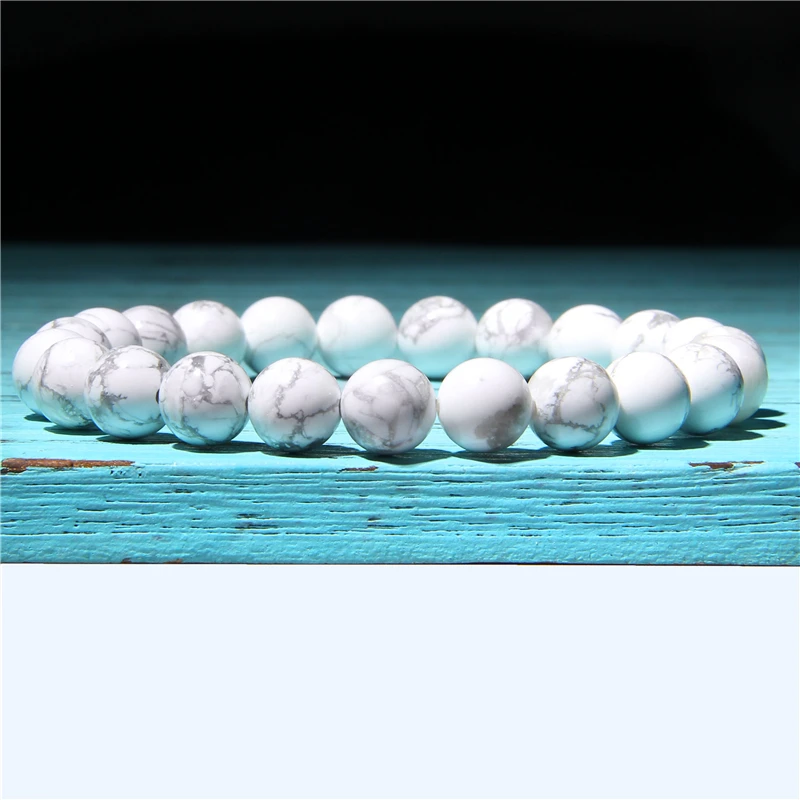 Natural Black Lava Rock Stone Beaded Men Bracelet Fashion White Howlite Beads Bacelet for Women Men