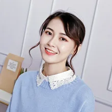 Съемный для женщин рубашка поло Поддельный Воротник выдалбливают с вышивкой из страз Бусины кружева цветок Ложные Блузки Топы Neckwear аксессуары