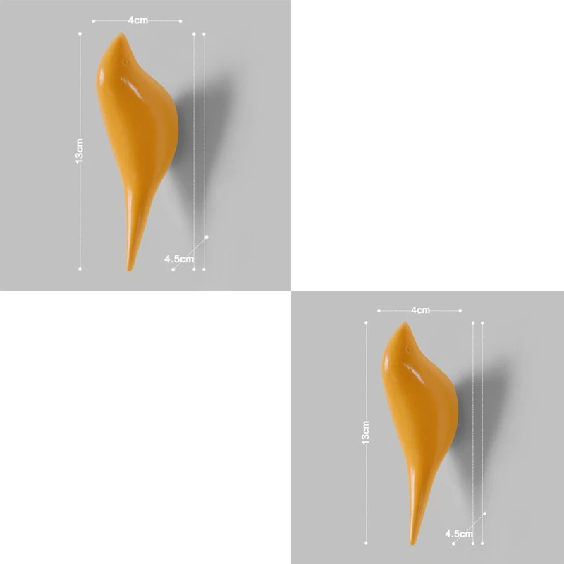 Креативные настенные крючки с птицами, Рождественское украшение из смолы, деревянные крючки зерна, двери спальни, крючки в форме животных, 3D вешалка для пальто, одинарная настенная вешалка - Цвет: yellow 2pcs