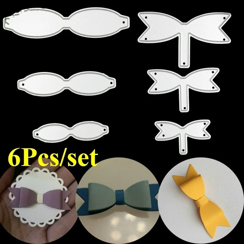 

6pcs / Lot Bowknot Bows Cut Metal Dies Stencils DIY Scrapbooking Dies Greeting Card Decoration Engraving Folder Cut