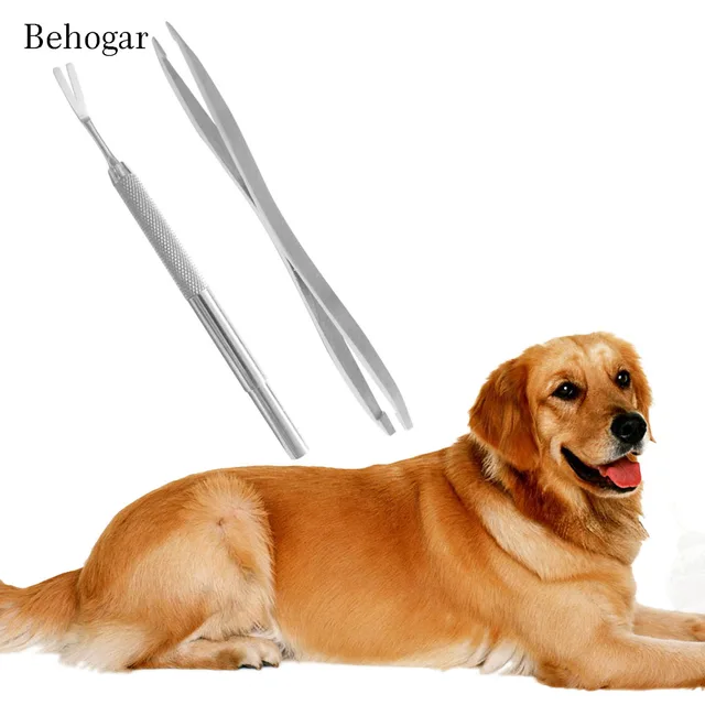behogar 2pcs stainless steel pet dogs cats tick remover removal tool